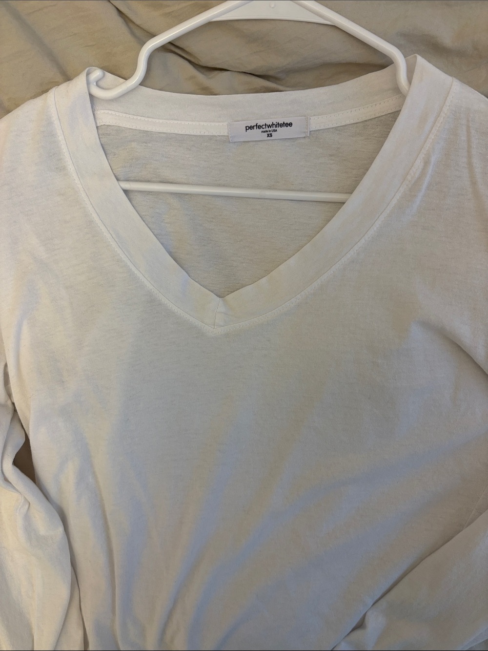 perfectwhitetee Long Sleeve V-Neck Top - White
